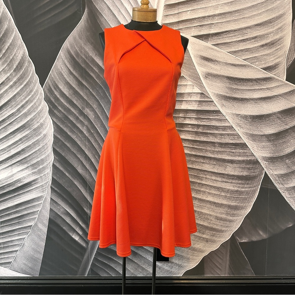 Sharagano Orange Sleeveless Dress Sz 4 Retro Vintage Look